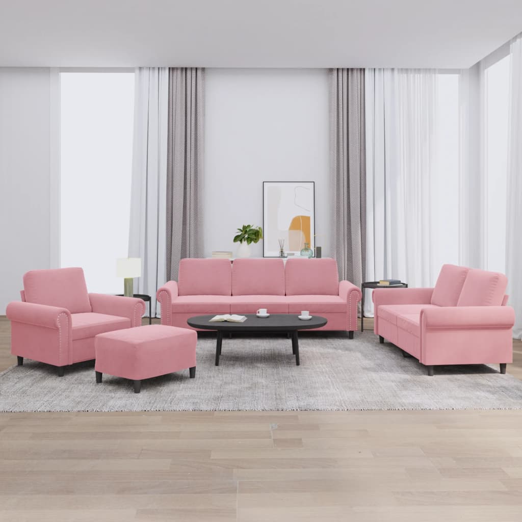4-tlg. Sofagarnitur Mit Kissen Rosa Samt Vidaxl