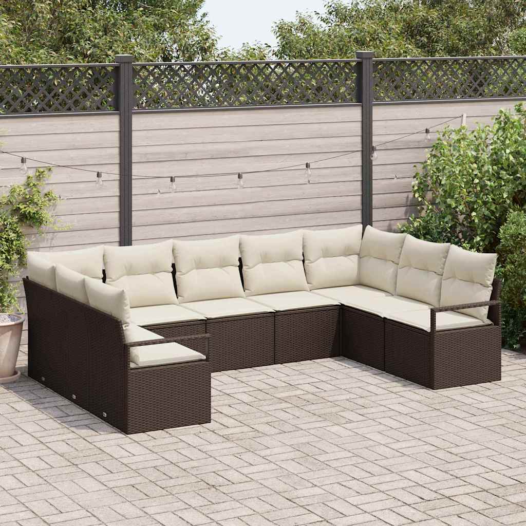 Vidaxl - Garten-sofa-set Mit Kissen Mit Speicher 9 Pcs Braun, Creme