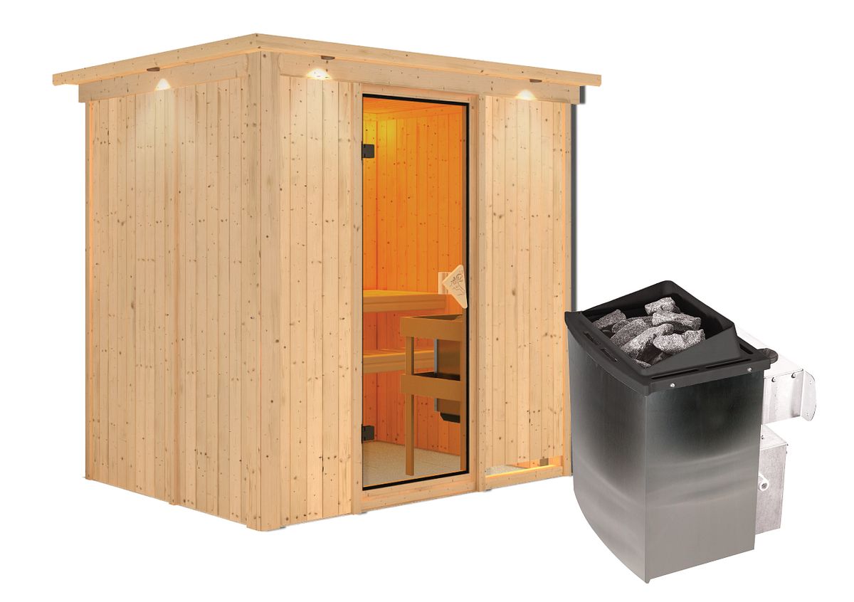 Karibu Sauna Bodin 9 kW Ofen int.Steuerung inkl.Dachkranz