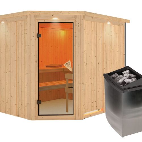 Karibu Sauna Malin-9 kW Ofen int.Steuerung-Inkl.Dachkranz