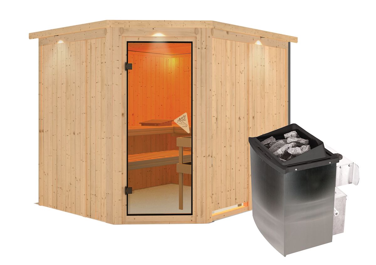 Karibu Sauna Malin-9 kW Ofen int.Steuerung-Inkl.Dachkranz