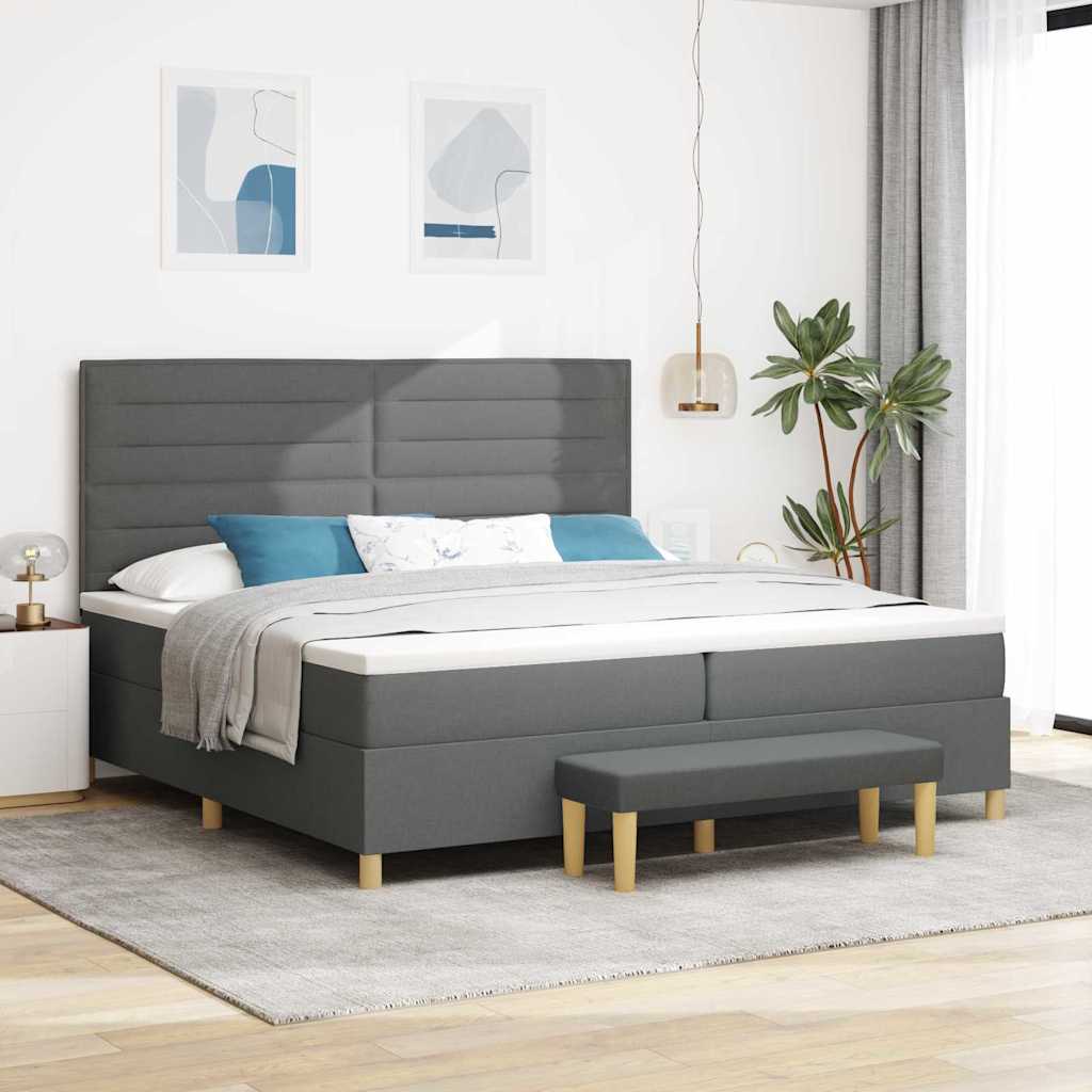 Vidaxl - Boxspringbett Mit Matratze Dunkelgrau 200 X 200 Cm Stoff Vidaxl - Boxspringbett Mit Matratze Dunkelgrau 200 X 200 Cm Stoff