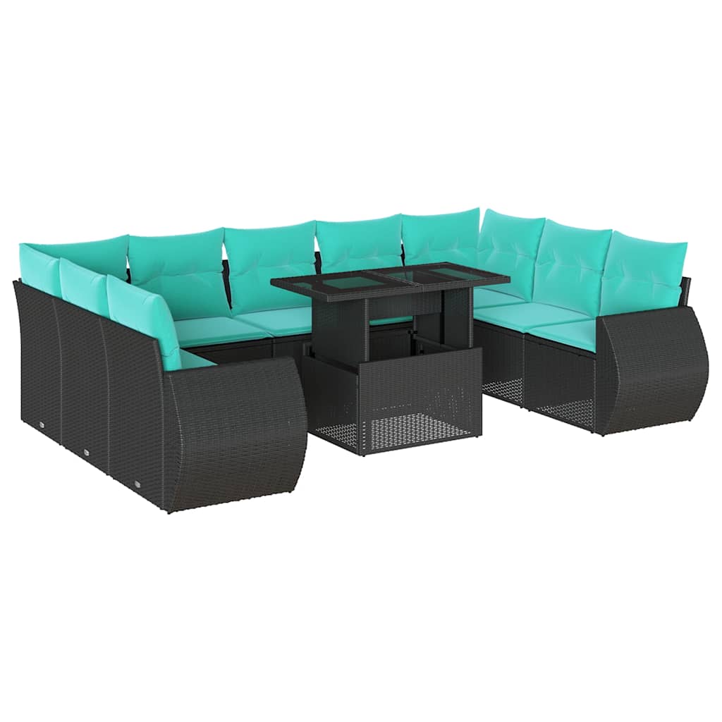 10-teiliges Gartensofa-set Mit Kissen, Schwarzes Polyrattan Vidaxl 10-teiliges Gartensofa-set Mit Kissen, Schwarzes Polyrattan Vidaxl