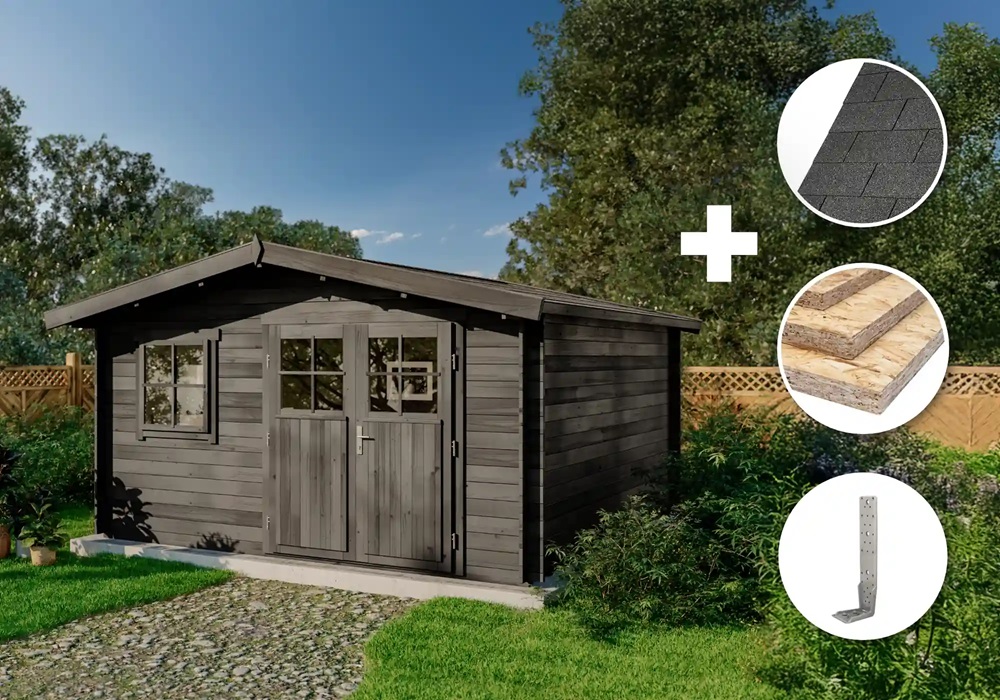 Eco Set - Gartenhaus Valeria-28 - Grau Gartenhaus Aus Holz In Grau, Holzhaus Mit 28 Mm Wandstärke Blockbohlenhaus - Alpholz Eco Set - Gartenhaus Valeria-28 - Grau Gartenhaus Aus Holz In Grau, Holzhaus Mit 28 Mm Wandstärke Blockbohlenhaus - Alpholz