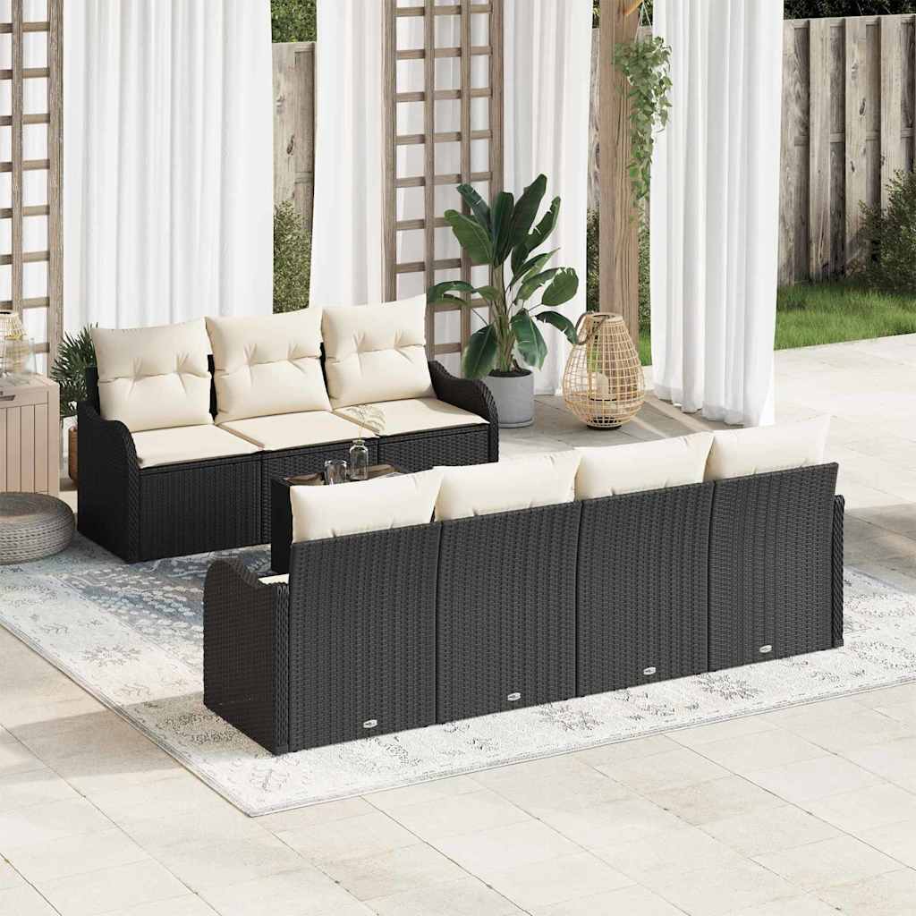Gartensofa-set Mit Kissen Mit Speicher 8 Pcs Schwarz Und Creme Vidaxl