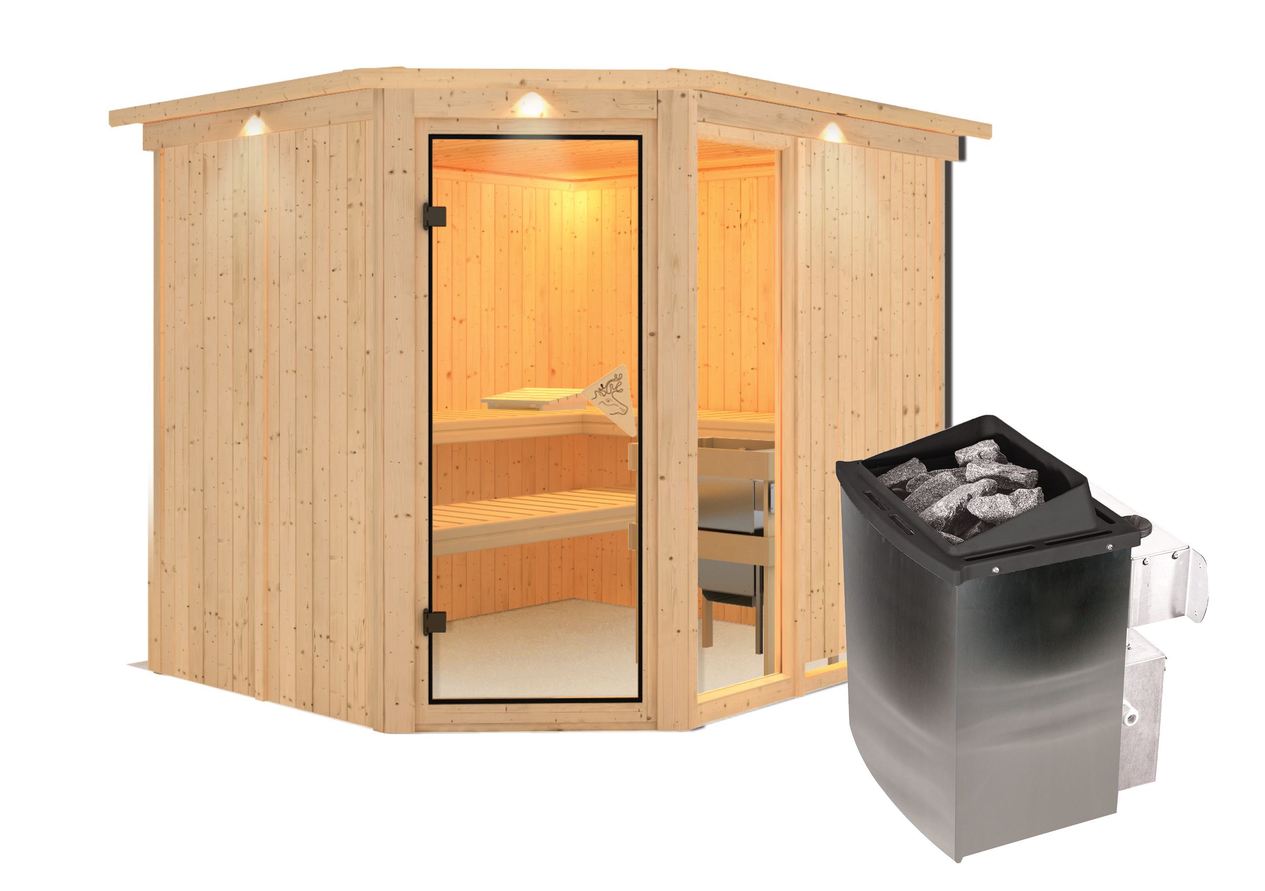 Karibu Sauna Fiona 3-9 kW Ofen-Steuerung-Inkl. Dachkranz