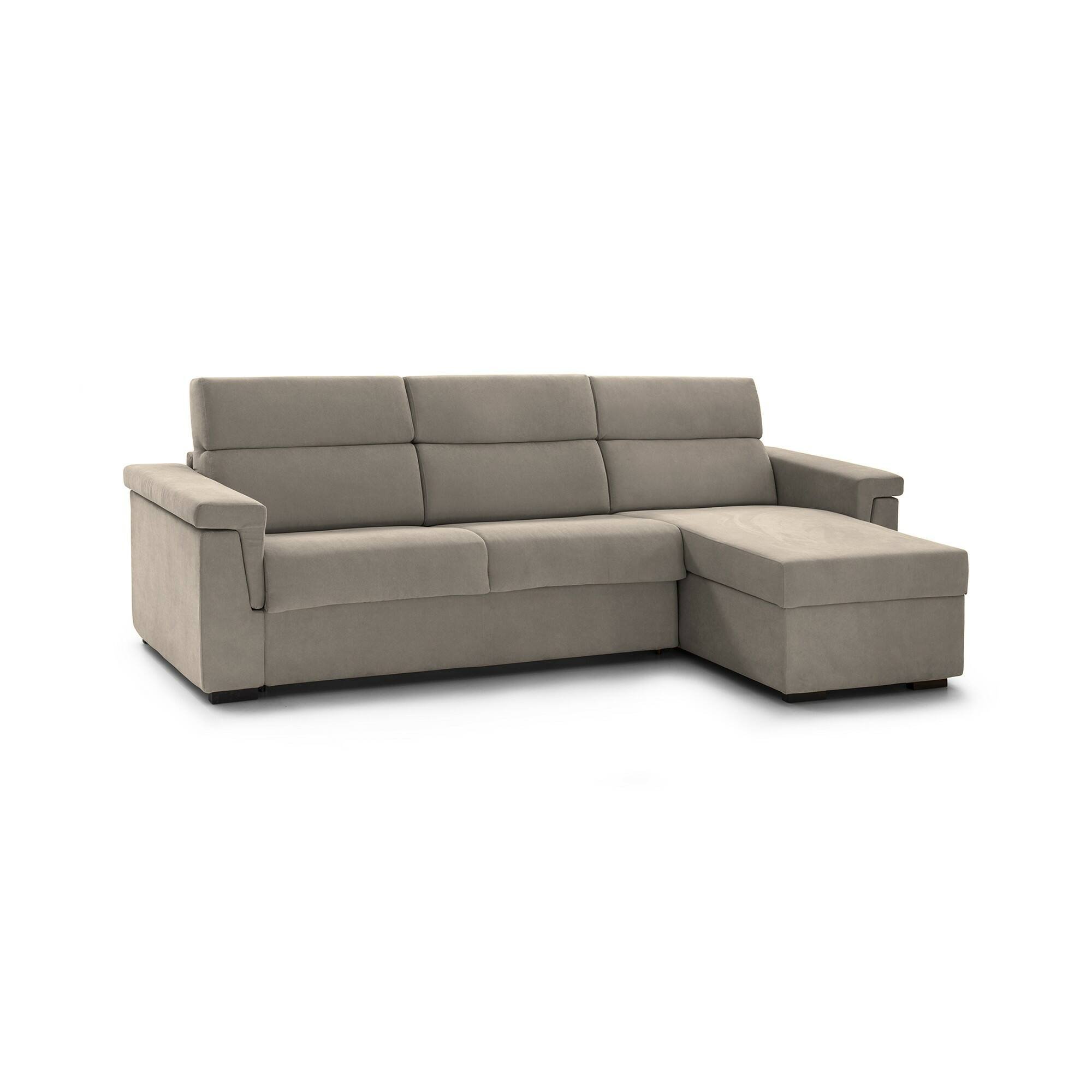 Schlafsofa Mit Halbinsel Ganzaria, Wandelbares Ecksofa Für Das Wohnzimmer, Gepolstert, Abnehmbar, 100 % Made In Italy-qualität, 285x160 H100 Cm, Taube - Dmora