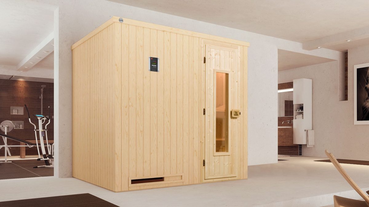 Weka Sauna Halmstad 2 mit Holztür und Fronteinstieg – 68 mm 7,5 kW Bio-Kombiofen BioS inkl. Steuerung