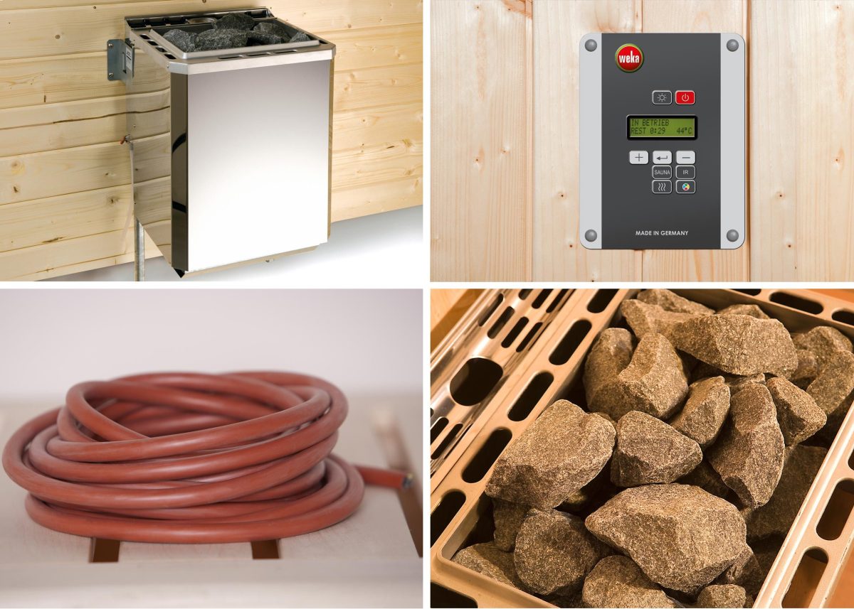 Weka Sauna Halmstad 2 mit Holztür und Fronteinstieg – 68 mm 7,5 kW Bio-Kombiofen BioS inkl. Steuerung