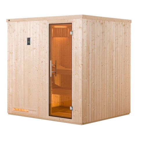 Weka Sauna Halmstad 2 mit Glastür und Fronteinstieg – 68 mm 7,5 kW Bio-Kombiofen BioS inkl. Steuerung