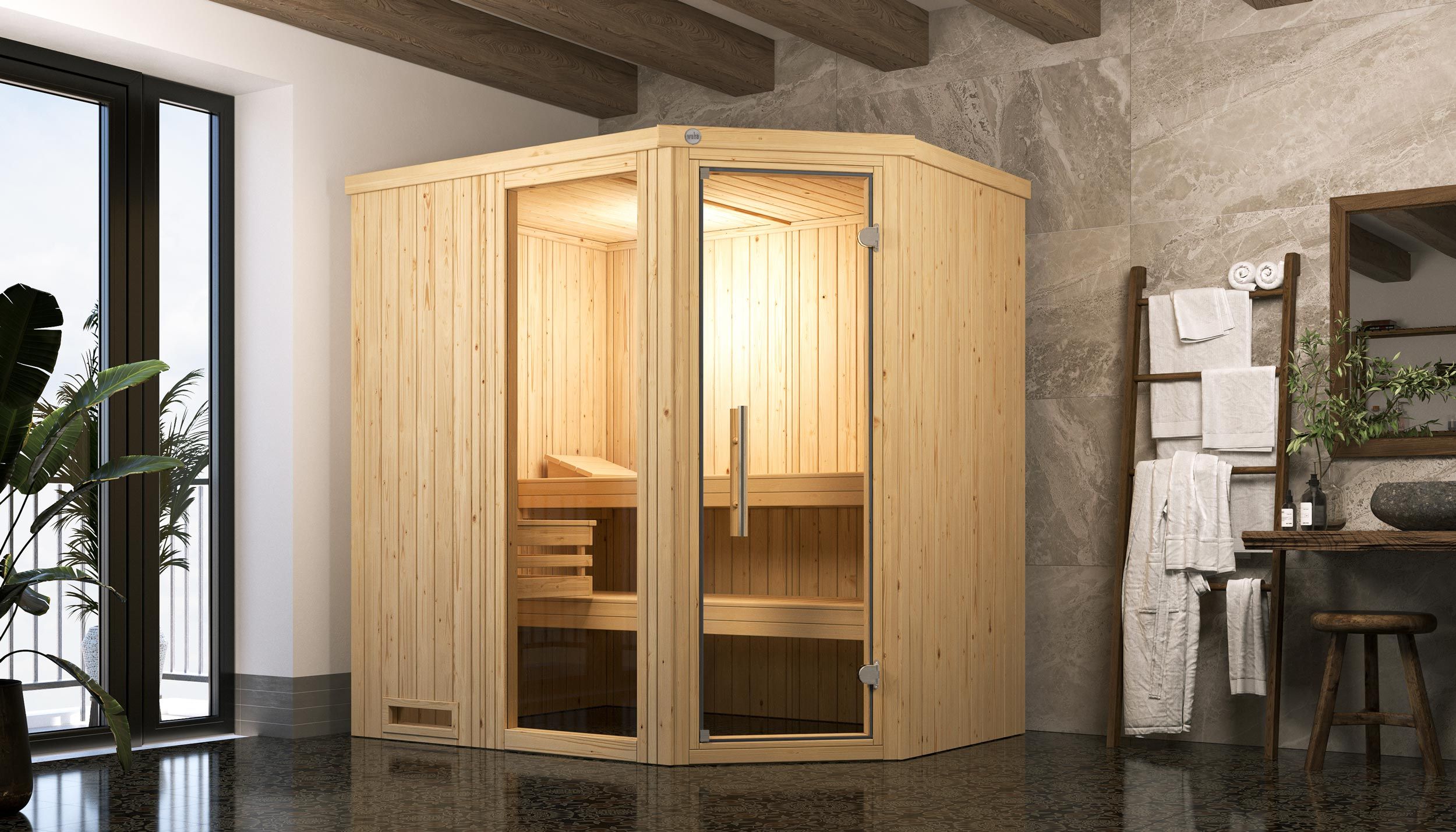 Weka Sauna Varberg 1 / 7,5 kW Saunaofen OS inkl. Steuerung Ganzglastür und Fensterelement