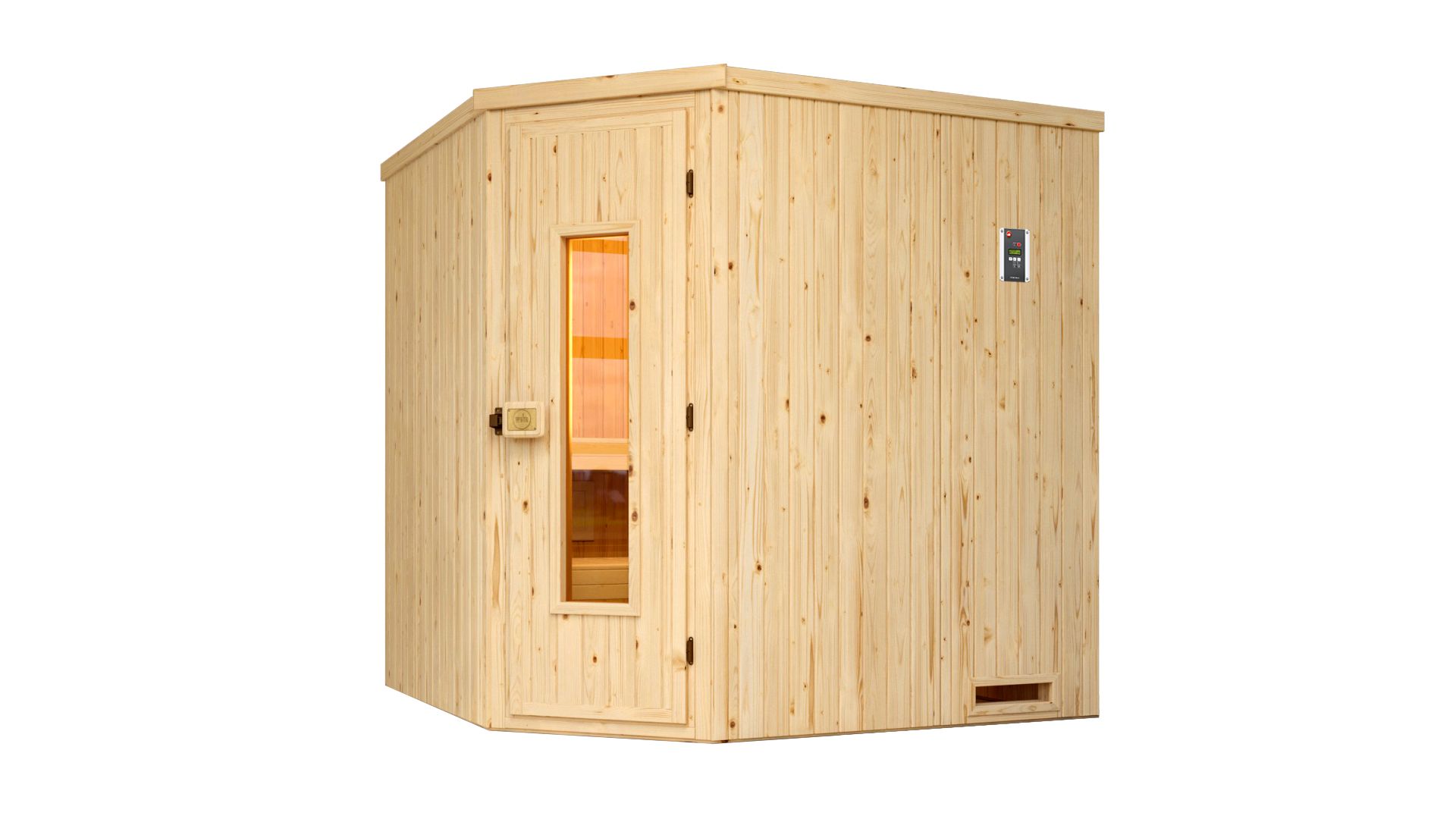Weka Elementsauna Varberg 2 mit Eckeinstieg-Ganzglastür 7,5 kW Saunaofen OS inkl. Steuerung