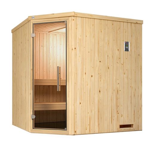 Weka Elementsauna Varberg 2 mit Eckeinstieg-Ganzglastür 7,5 kW Saunaofen OS inkl. Steuerung