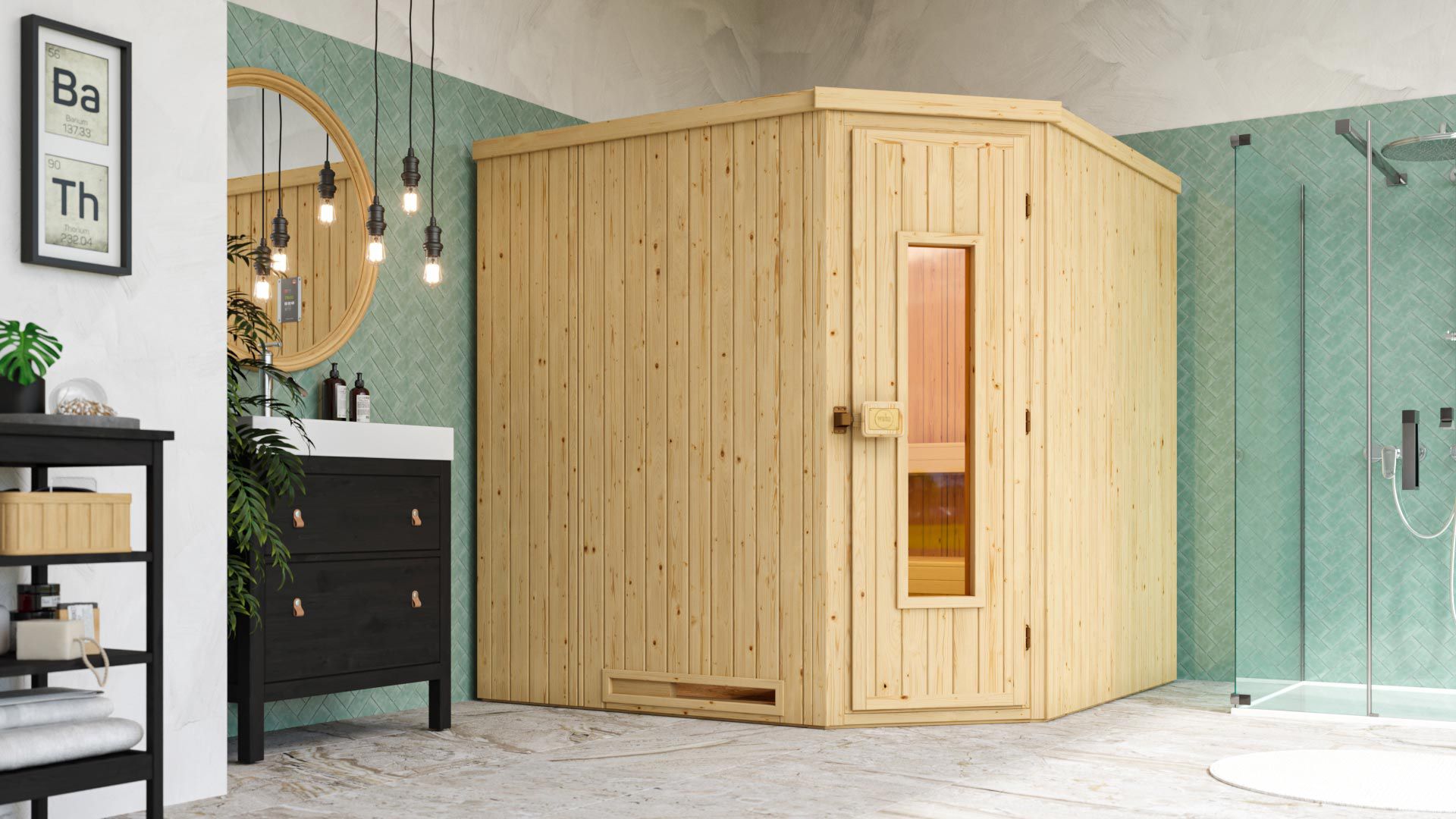Weka Sauna Varberg 3 / ohne Ofen Massivholztür u. Glaseinsatz