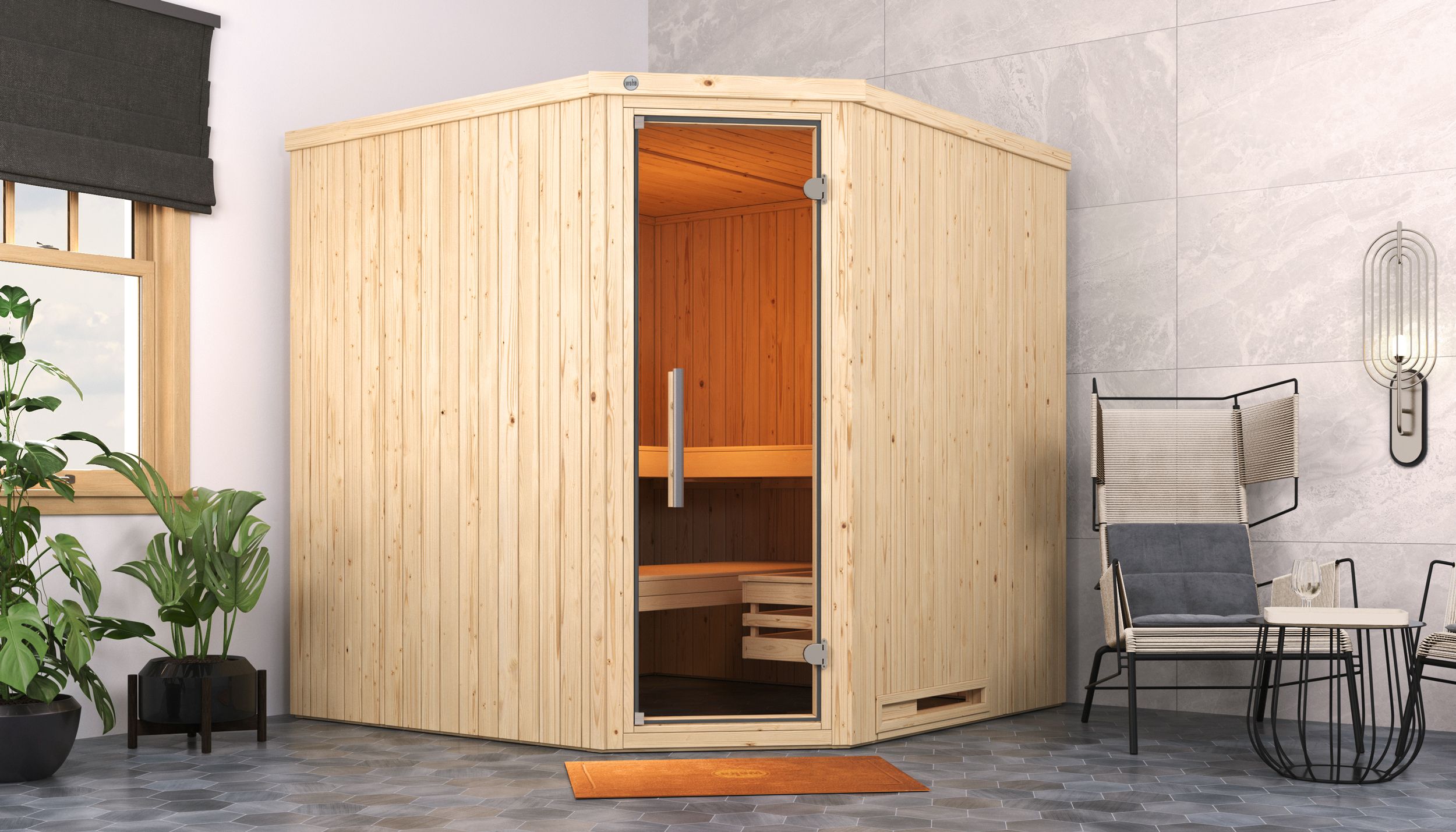 Weka Sauna Varberg 3 / 7,5 kW Bio-Kombiofen BioS inkl. Steuerung- Ganzglastür u. Fensterelement