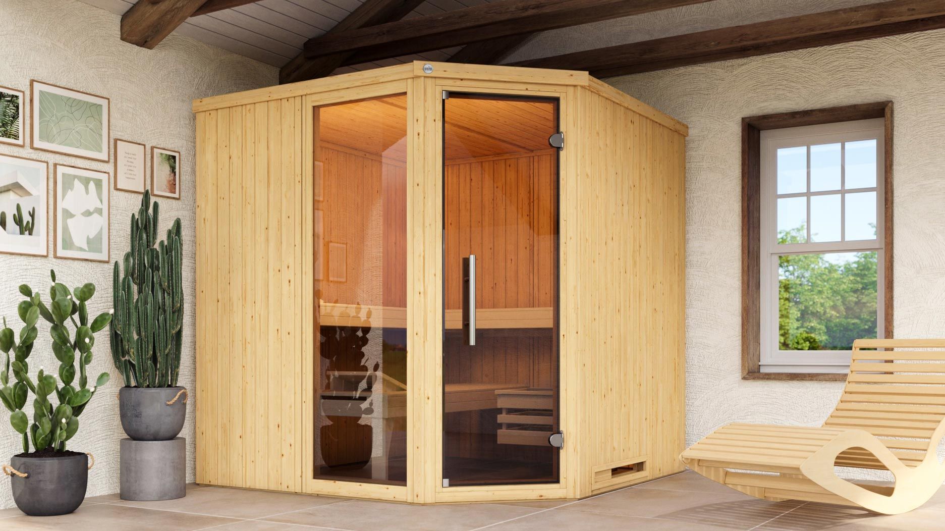 Weka Sauna Varberg 3 / 7,5 kW Bio-Kombiofen BioS inkl. Steuerung- Ganzglastür u. Fensterelement
