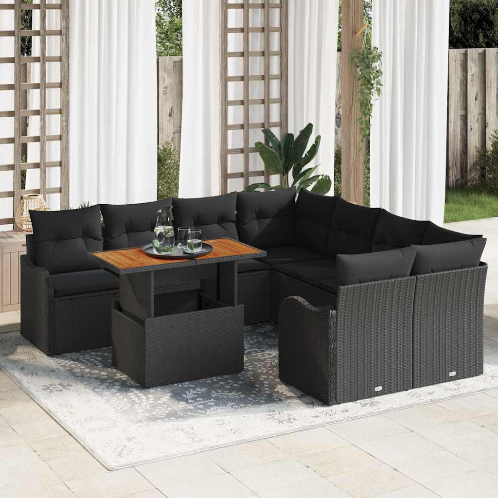 Vidaxl - 9-teile Garten Sofa Set Mit Kissen Schwarz Poly Rattan Akazie