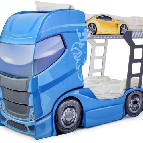 Best For Kids Autobett Truck Duo Etagenbett Stockbett Zwillingsbett Kinderbett Jugendbett mit Schrank, Schublade, Leiter und Lattenrost