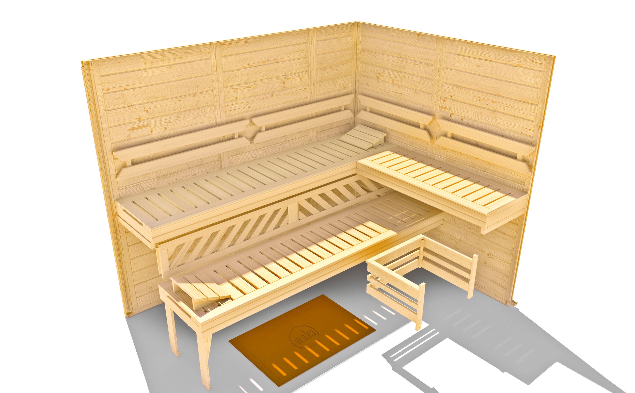 Weka Premium Massivholz-Elementsauna Kemi 5 mit Glastür - 45 mm 7,5 kW Saunaofen OS inkl. Steuerung