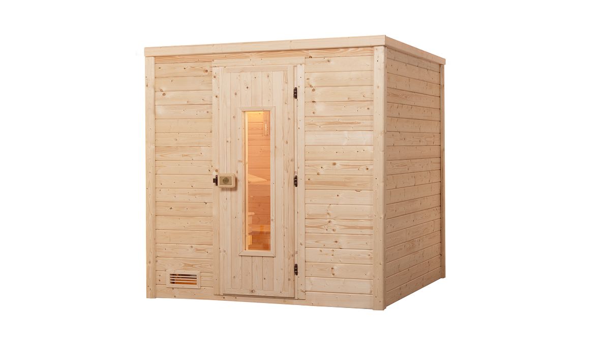 Weka Premium Massivholzsauna Bergen 1 - 45 mm Massivholztür u. Glaseinsatz 7,5 kW Bio-Kombiofen BioS inkl. Steuerung