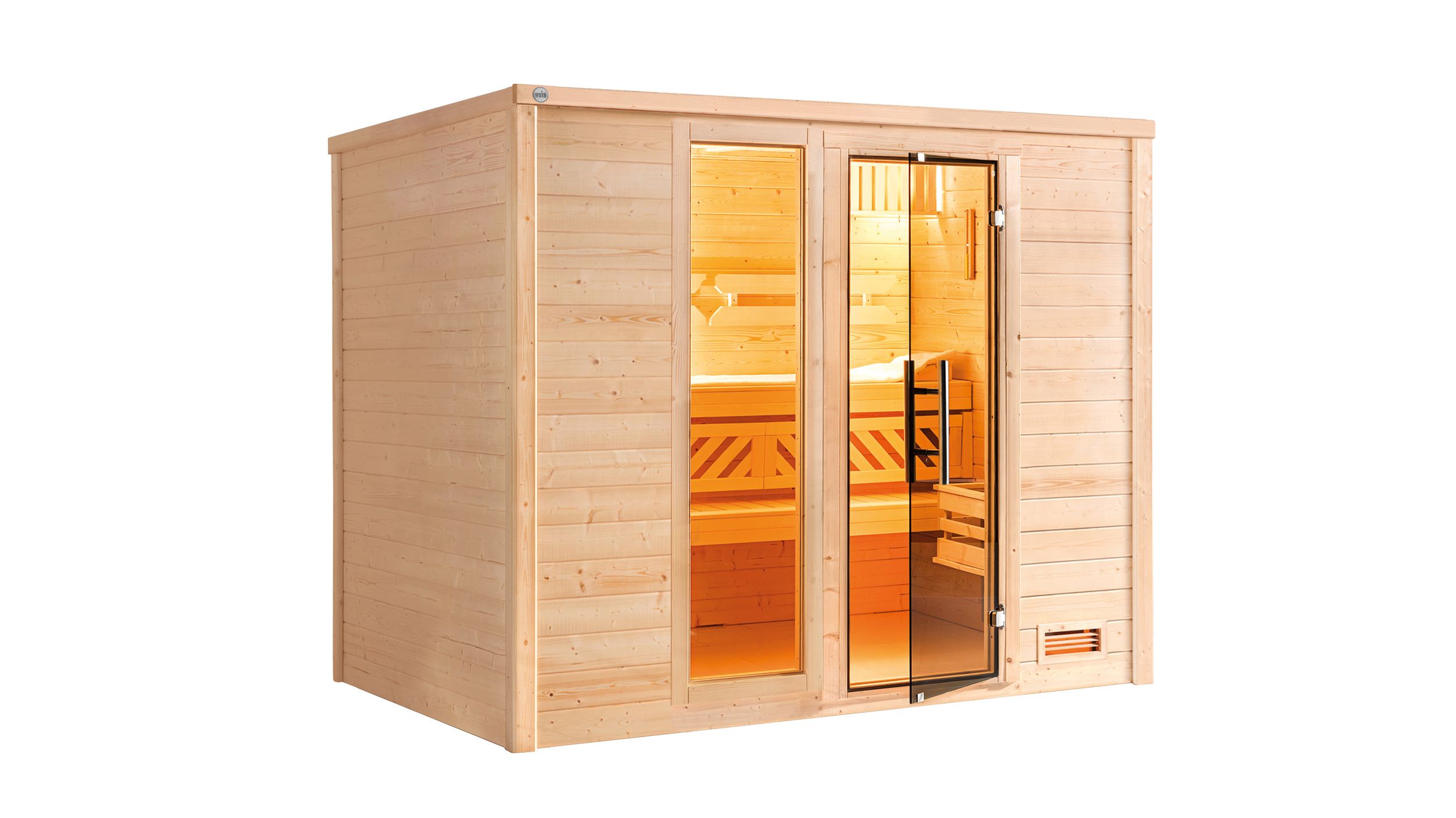 Weka Premium Massivholzsauna Bergen 1 - 45 mm Massivholztür u. Glaseinsatz 7,5 kW Bio-Kombiofen BioS inkl. Steuerung