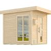 Weka Blockbohlen Saunahaus Kuopio – 45 mm Blockbohlennaturbelassen Inkl. bodentiefem Fenster 9 kW Bio Saunaofen BioS inkl. Dampfbadfunktion mit Ofenschutz, Anschlusskabel, analoger Steuerung