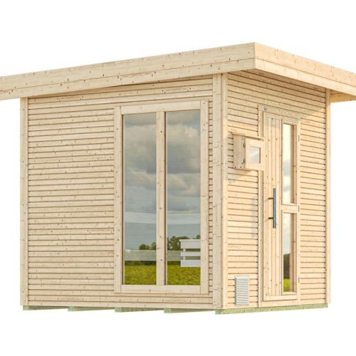 Weka Blockbohlen Saunahaus Kuopio – 45 mm Blockbohlennaturbelassen Inkl. bodentiefem Fenster 9 kW Bio Saunaofen BioS inkl. Dampfbadfunktion mit Ofenschutz, Anschlusskabel, analoger Steuerung