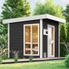 Weka Blockbohlen Saunahaus Kuopio – 45 mm Blockbohlennaturbelassen Inkl. bodentiefem Fenster 9 kW Bio Saunaofen BioS inkl. Dampfbadfunktion mit Ofenschutz, Anschlusskabel, analoger Steuerung