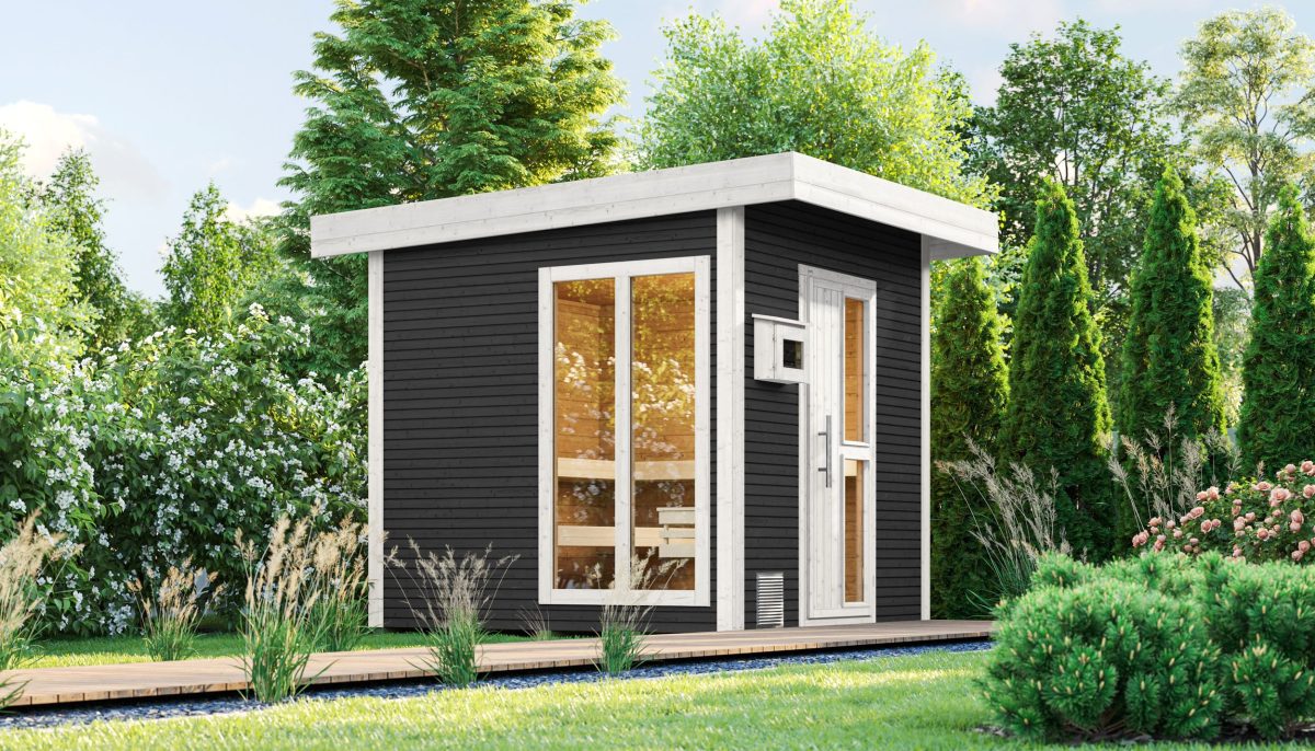 Weka Blockbohlen Saunahaus Kuopio – 45 mm Blockbohlennaturbelassen Inkl. bodentiefem Fenster 9 kW Bio Saunaofen BioS inkl. Dampfbadfunktion mit Ofenschutz, Anschlusskabel, analoger Steuerung