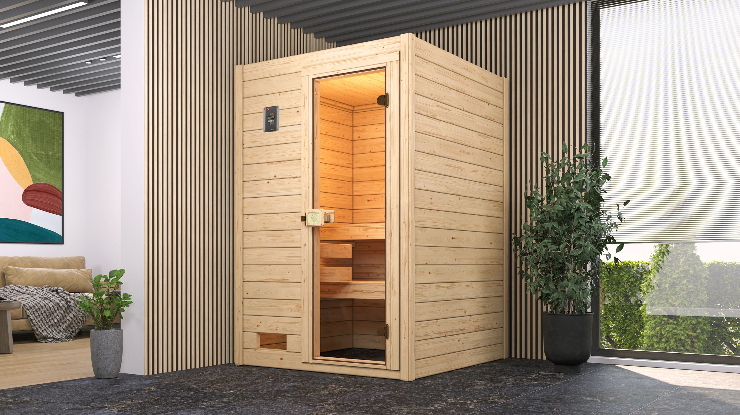 Weka Sauna Valida Gr. 1 mit Glastür - Massivholzsauna 38 mm - Ohne Ofen