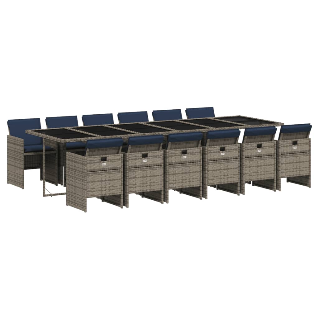 13-teiliges Garten-ess-set Mit Kissen, Grau, Polyrattan Vidaxl