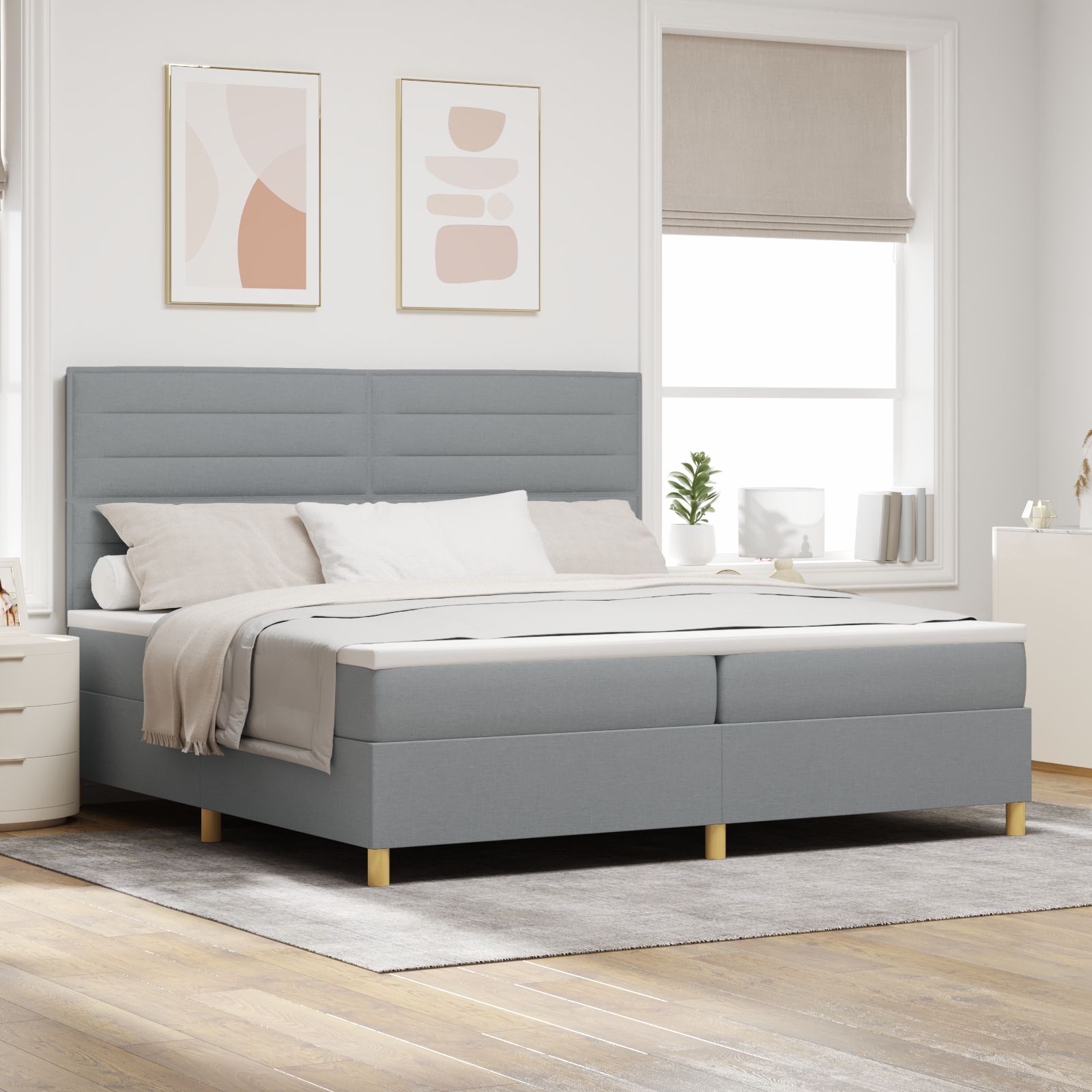 Boxspringbett Mit Matratze Hellgrau 200 X 200 Cm Stoff Vidaxl
