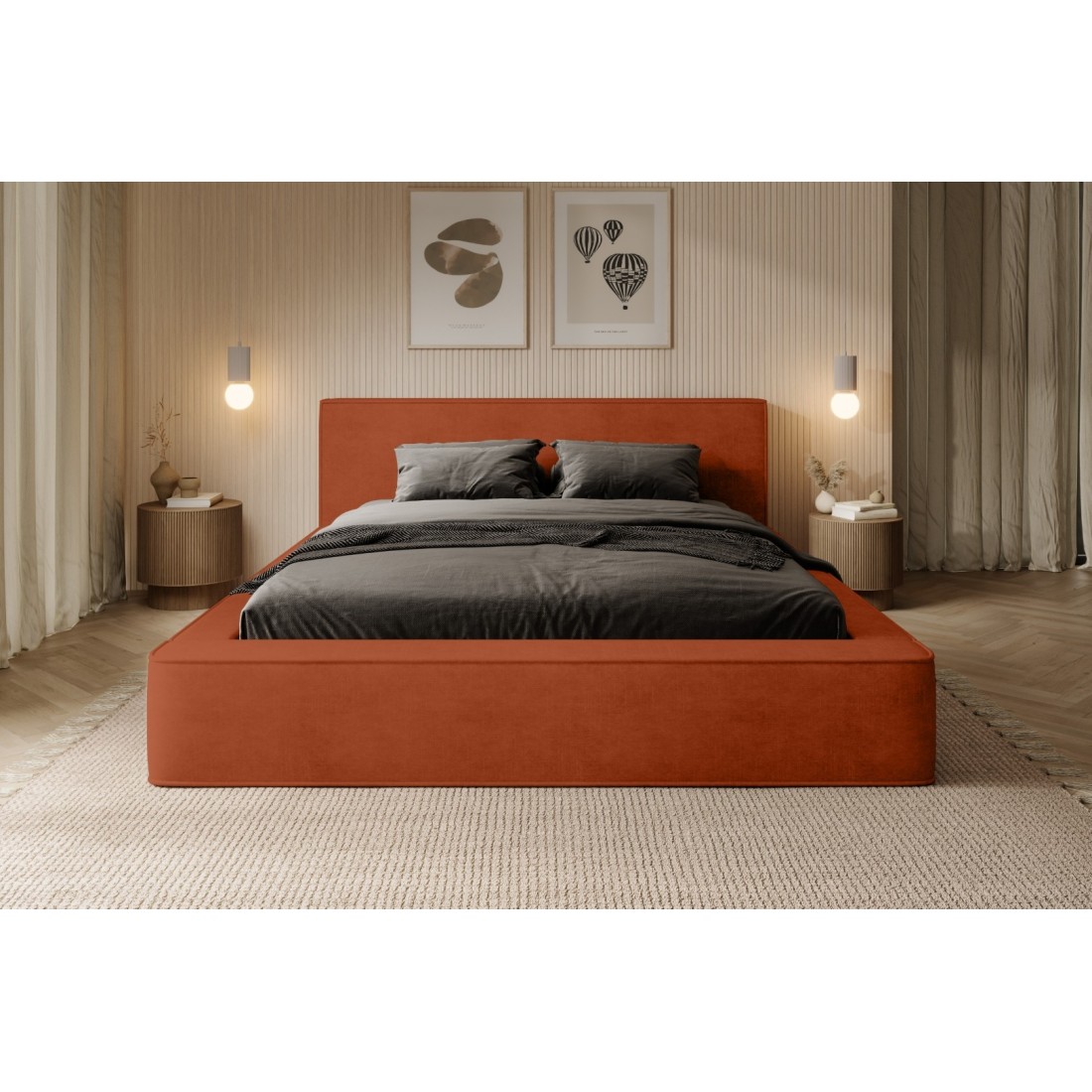 Lit Coffre Velora – Terrakotta – 180x200 Cm – Weicher Samtstoff – Aufklappbarer Lattenrost – Integrierter Stauraum Lit Coffre Velora – Terrakotta – 180x200 Cm – Weicher Samtstoff – Aufklappbarer Lattenrost – Integrierter Stauraum