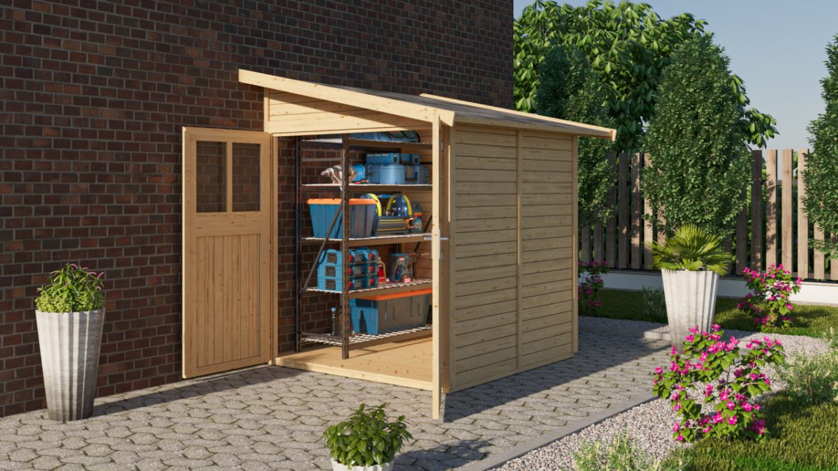 Gartenhaus Holz WANDLITZ 2 181 x 181 m 19 mm Anbauschauppen Naturbelassen - Gallery 3 Gartenhaus Holz WANDLITZ 2 181 x 181 m 19 mm Anbauschauppen Naturbelassen