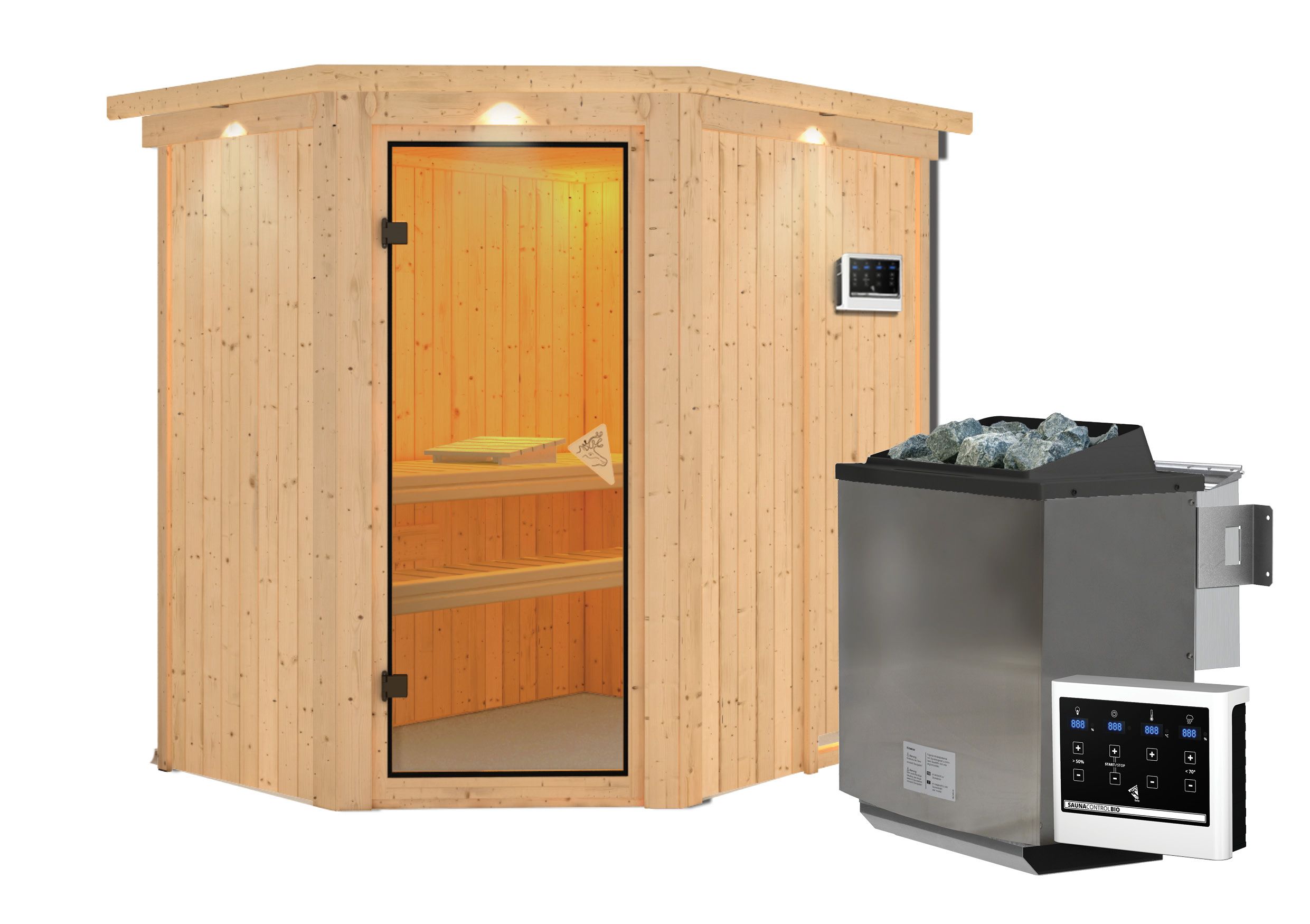 Karibu Sauna Carin 9kW BioOfen Steuergerät Inkl. Dachkranz