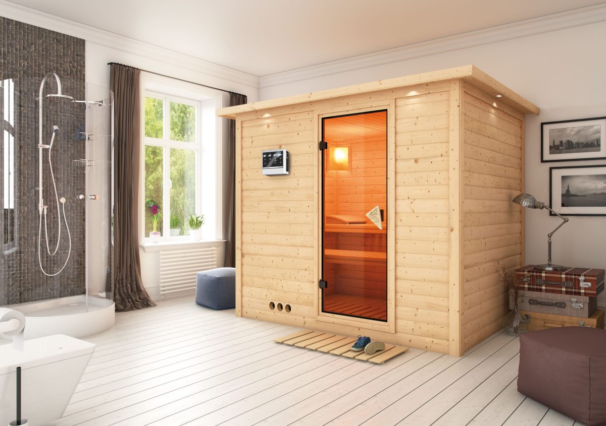 Karibu Sauna Sonara -Ohne Ofen-Inkl. Dachkranz