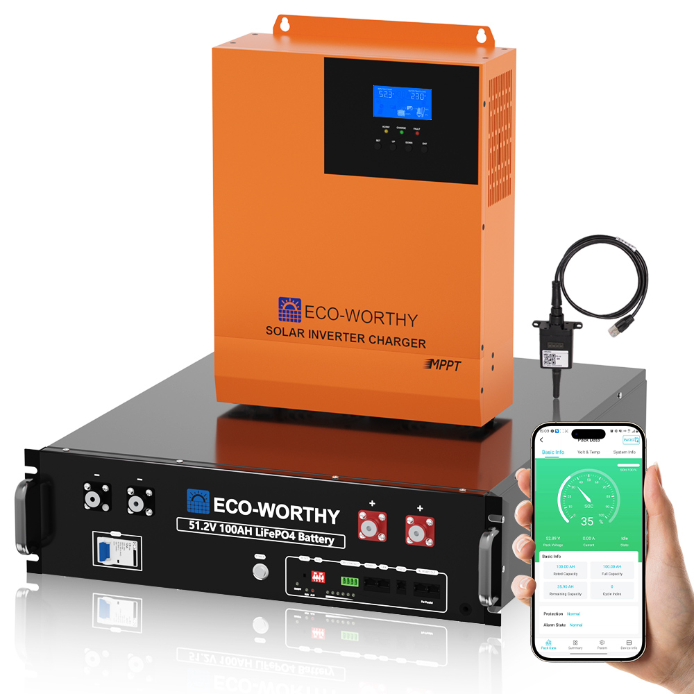 Eco-worthy - 5,12kwh Balkonkraftwerk Mit 48v (51,2v) 100ah Server-rack-batterie Lifepo4 Batterie + 5000w Hybrid Inverter,mit Speicher Für Solaranlage Komplettset,haushalt Eco-worthy - 5,12kwh Balkonkraftwerk Mit 48v (51,2v) 100ah Server-rack-batterie Lifepo4 Batterie + 5000w Hybrid Inverter,mit Speicher Für Solaranlage Komplettset,haushalt