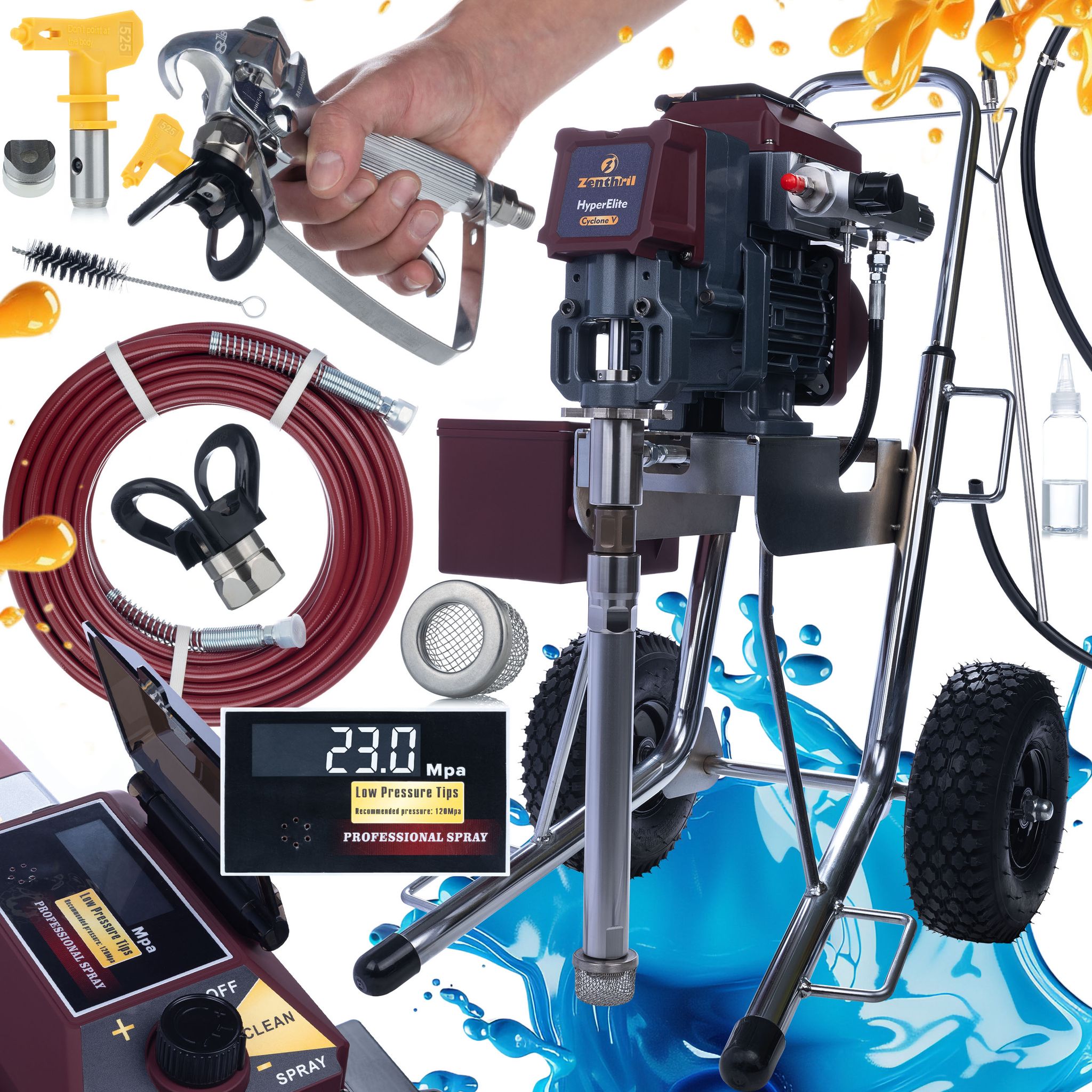 Zenthril Cyclone V Farbspritzgerät – 2500 w, 25 mpa, 3,5 l/min, 0,031" Düse Brushlessmotor, Lcd, Hypercontrol Für Wand-, Decken- & Metalllackierung Airlessgerät Zenthril Cyclone V Farbspritzgerät – 2500 w, 25 mpa, 3,5 l/min, 0,031" Düse Brushlessmotor, Lcd, Hypercontrol Für Wand-, Decken- & Metalllackierung Airlessgerät
