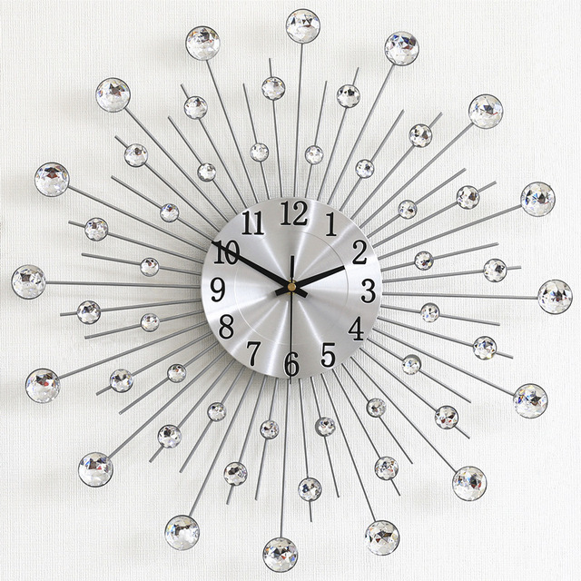 Linghhang - Riesige Silberne Wanduhr Mit Strasssteinen, Geräuschlose Wanduhr Aus Metall, Moderne Nordische Dekoration, Kreatives Design Für Wohnzimmer, Schlafzimmer, Bar, 50 Cm