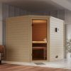 Massivholzsauna TANAMI 231 x 196 m 38 mm 9.0 kW Ofen inkl. Steuergerät ohne Dachkranz