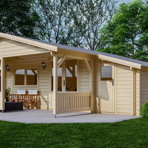 Holzhaus Ferienhäuser Blockhaus Oxford 6,65x7,15m