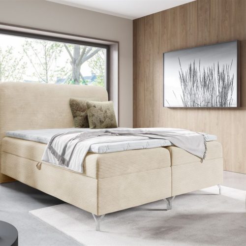 Boxspringbett Schlafzimmerbett Emilio Premium 140x220cm Stoff Poso Creme
