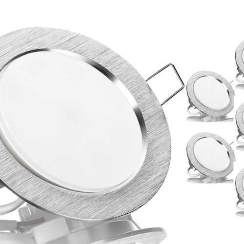5er GX53 LED Einbauleuchten Set flach Aluminium gebürstet rund mit LED GX53 Markenlampe von Kanlux 9w