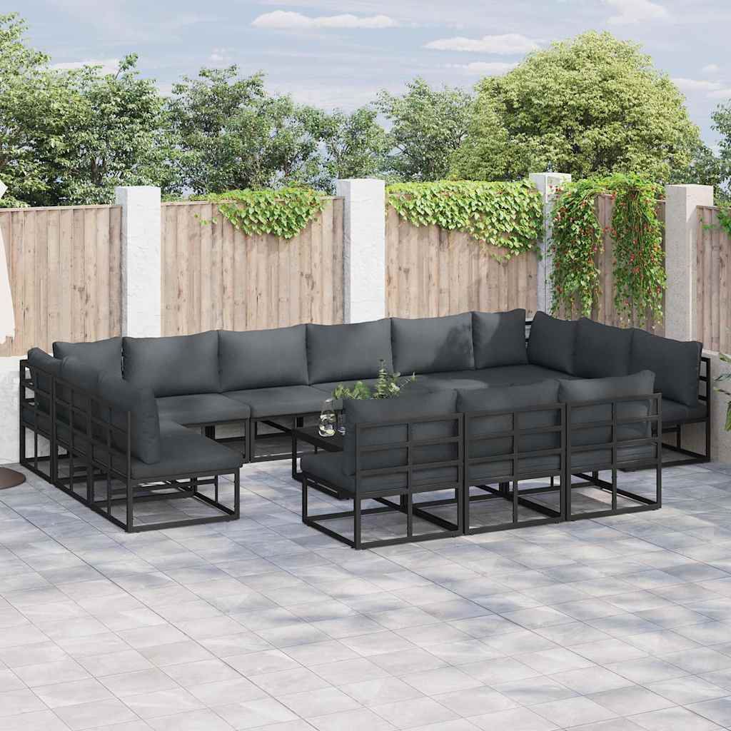 Garten-sofa-set Mit Kissen 13 Pcs Schwarz Aluminium Vidaxl