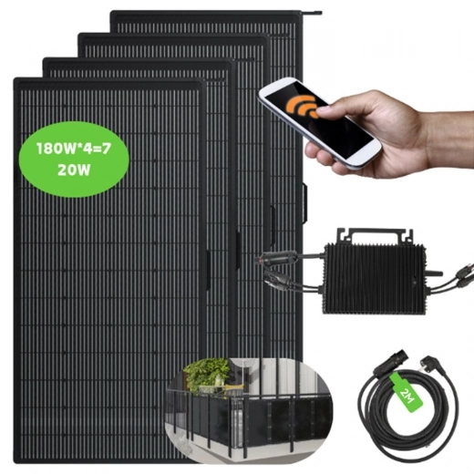 LANPWR 800W Balkon-Solaranlage: 800W Mikro-Wechselrichter + 4 x 180W flexible Solarmodule - Schwarz