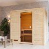 Karibu Woodfeeling Sauna Selena - 38 mm Bronzierte Ganzglastür Ohne Dachkranz 3,6 kW Plug&Play Ofen integr. Steuerung