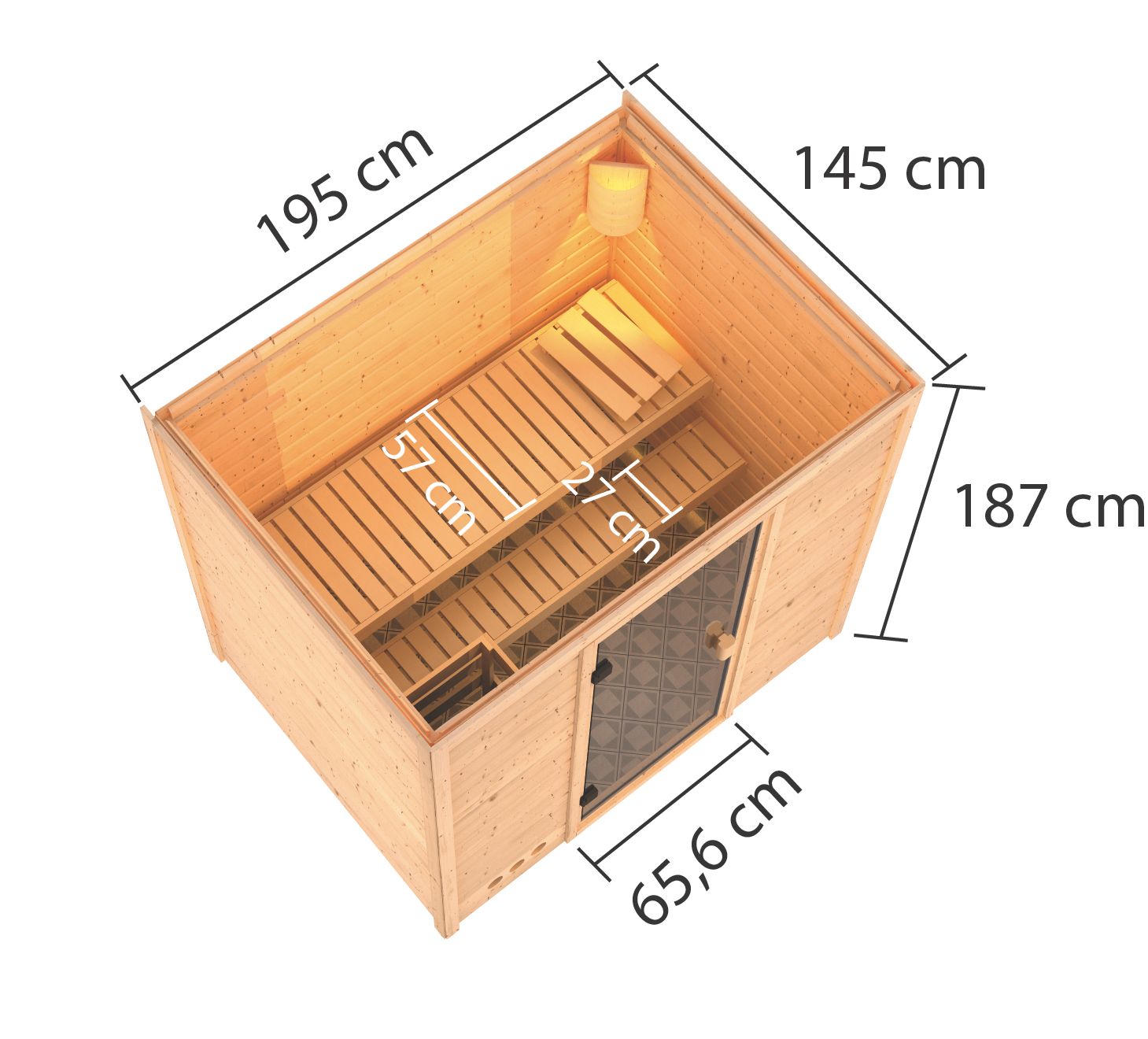 Karibu Woodfeeling Sauna Selena - 38 mm Bronzierte Ganzglastür Ohne Dachkranz 3,6 kW Plug&Play Ofen integr. Steuerung