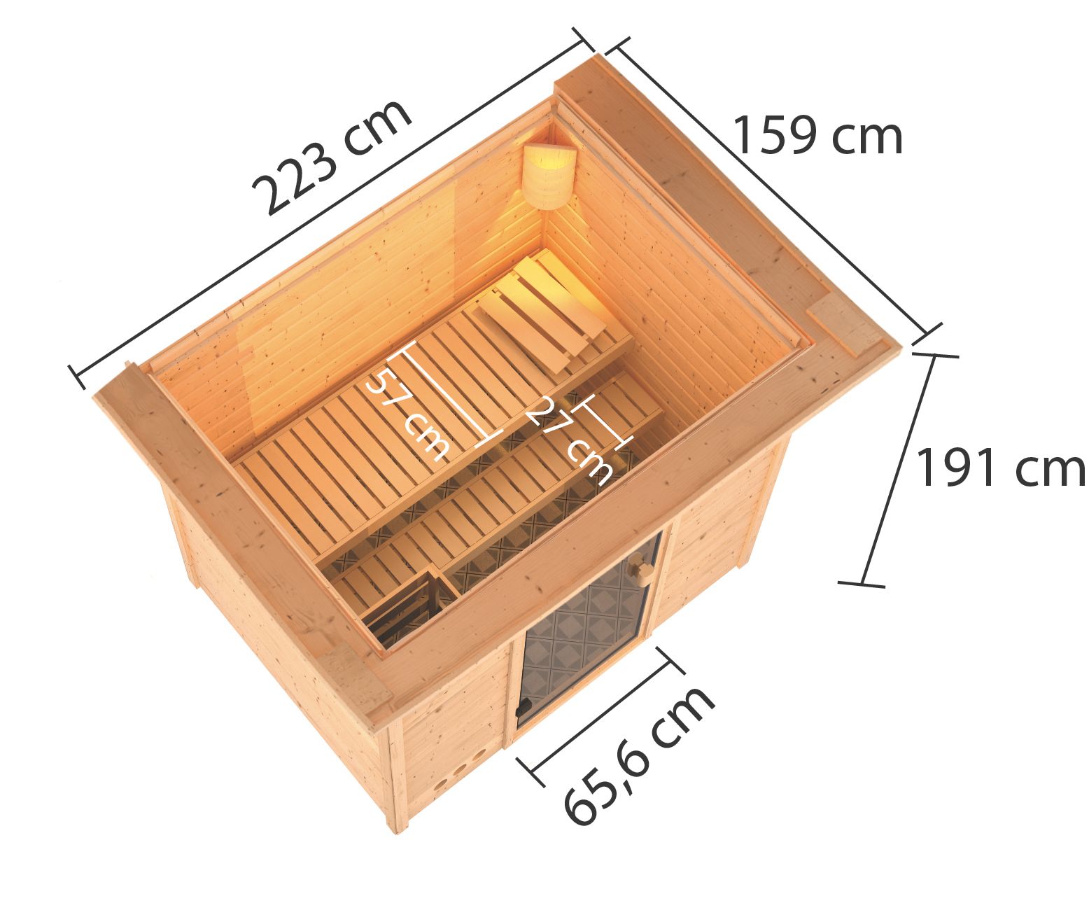 Karibu Woodfeeling Sauna Selena - 38 mm Bronzierte Ganzglastür Ohne Dachkranz 3,6 kW Plug&Play Ofen integr. Steuerung