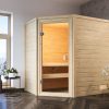 Karibu Woodfeeling Sauna Jella - 38 mm Bronzierte Ganzglastür Inkl. Dachkranz 3,6 kW Plug&Play Ofen inkl. Steuergerät
