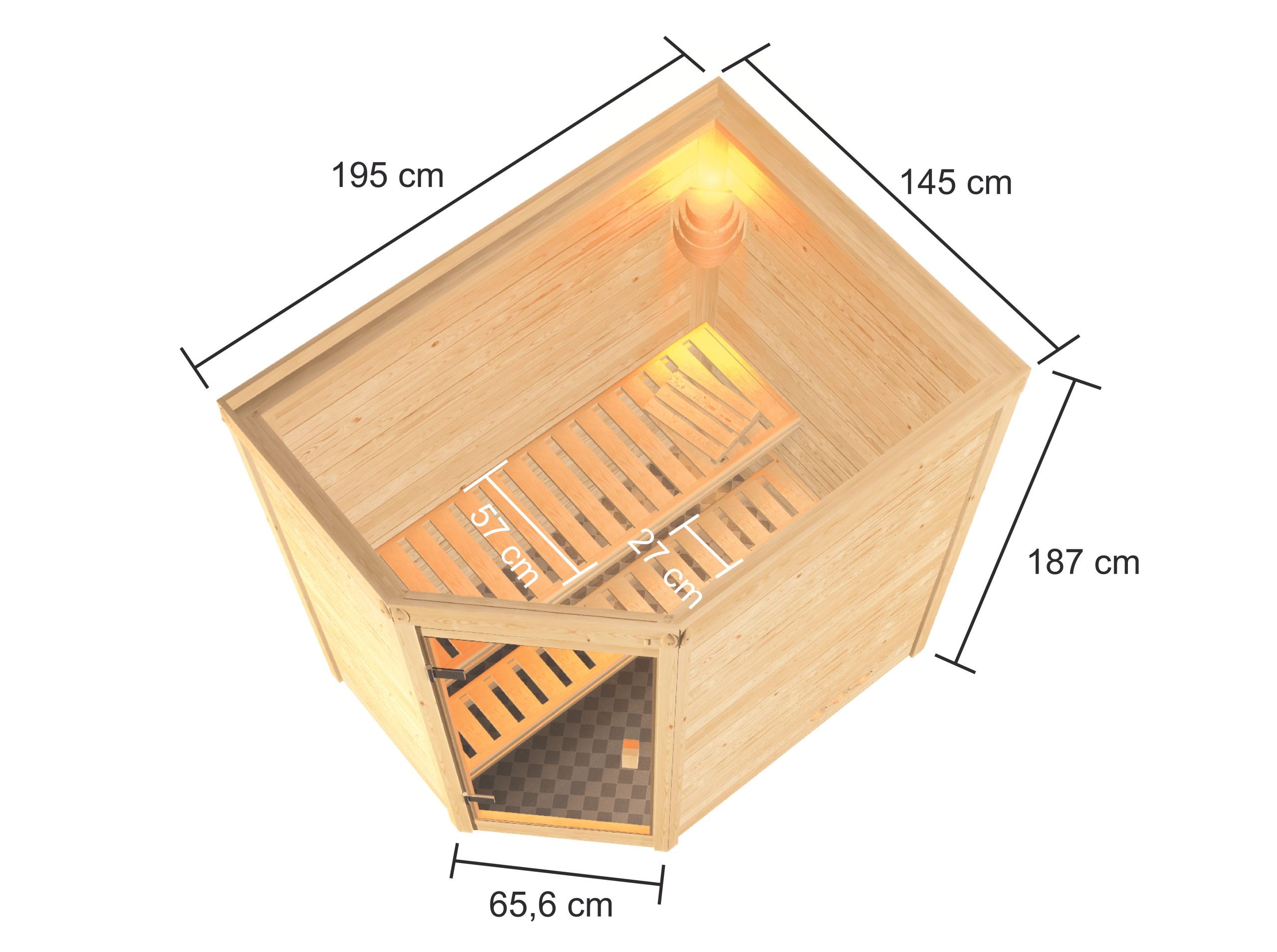 Karibu Woodfeeling Sauna Jella - 38 mm Bronzierte Ganzglastür Inkl. Dachkranz 3,6 kW Plug&Play Ofen inkl. Steuergerät